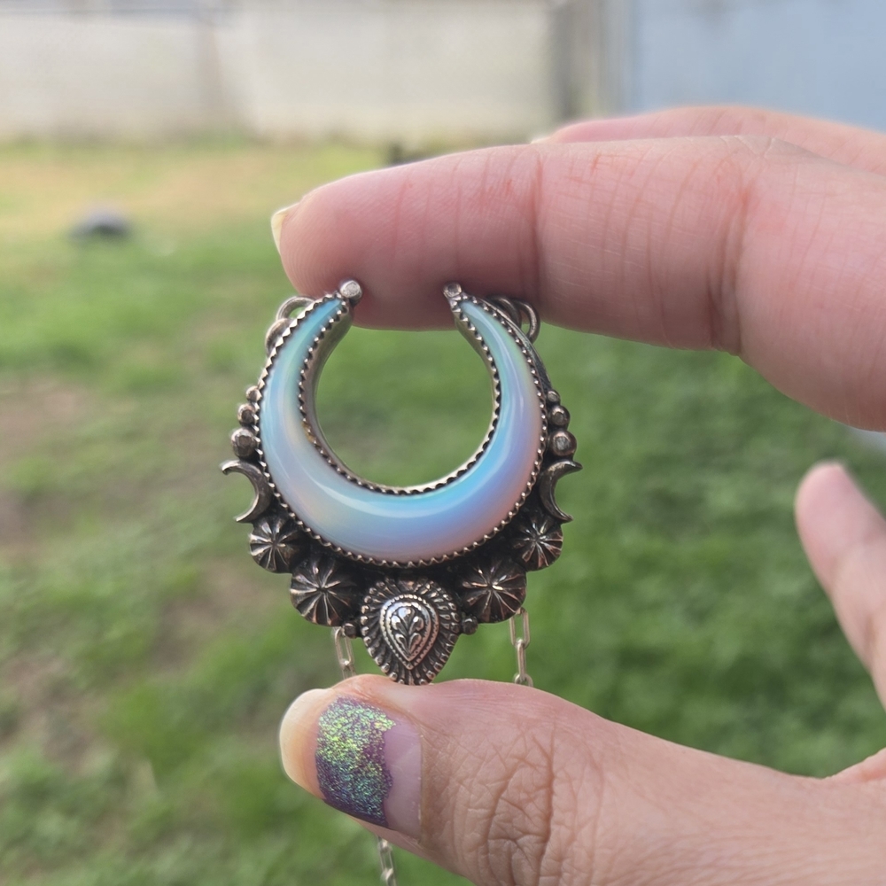 Lavender Star Designs Aura Opal Lunar Dream Silver Crescent Moon Pendant Artisan - Picture 6 of 11